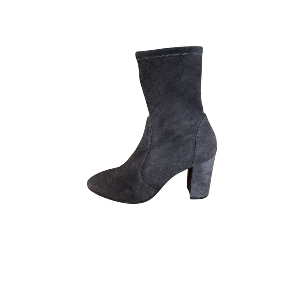 Stuart Weitzman Suede Sock Boots | Charcoal | Block Heel